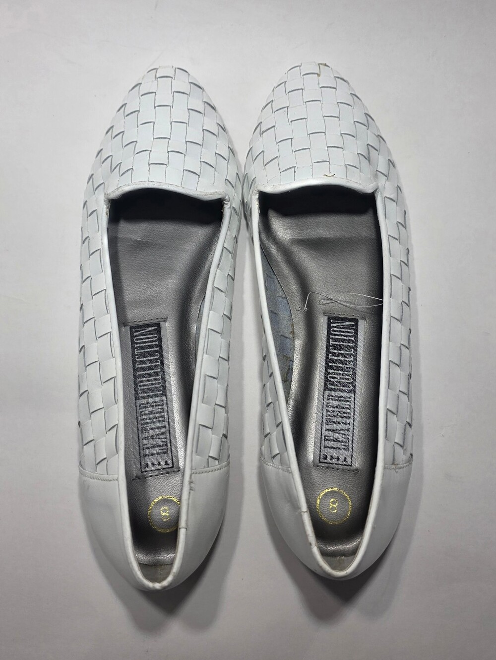 The Leather Collection Women's White Woven Leather Flats Size 8 Pointed Toe Slip